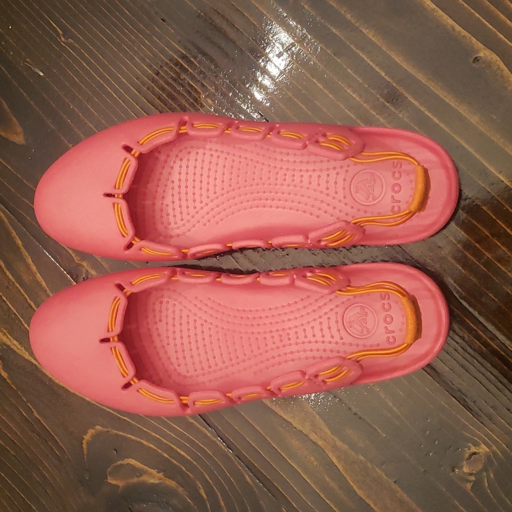 Crocs Springi slingback ballet flats pink orange elastic size 8 slip on shoes